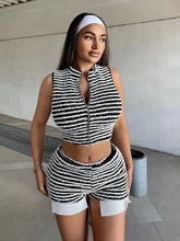 Summer Street Style Sexy Sleeveless Zipper Top And Shorts Set, Versatile